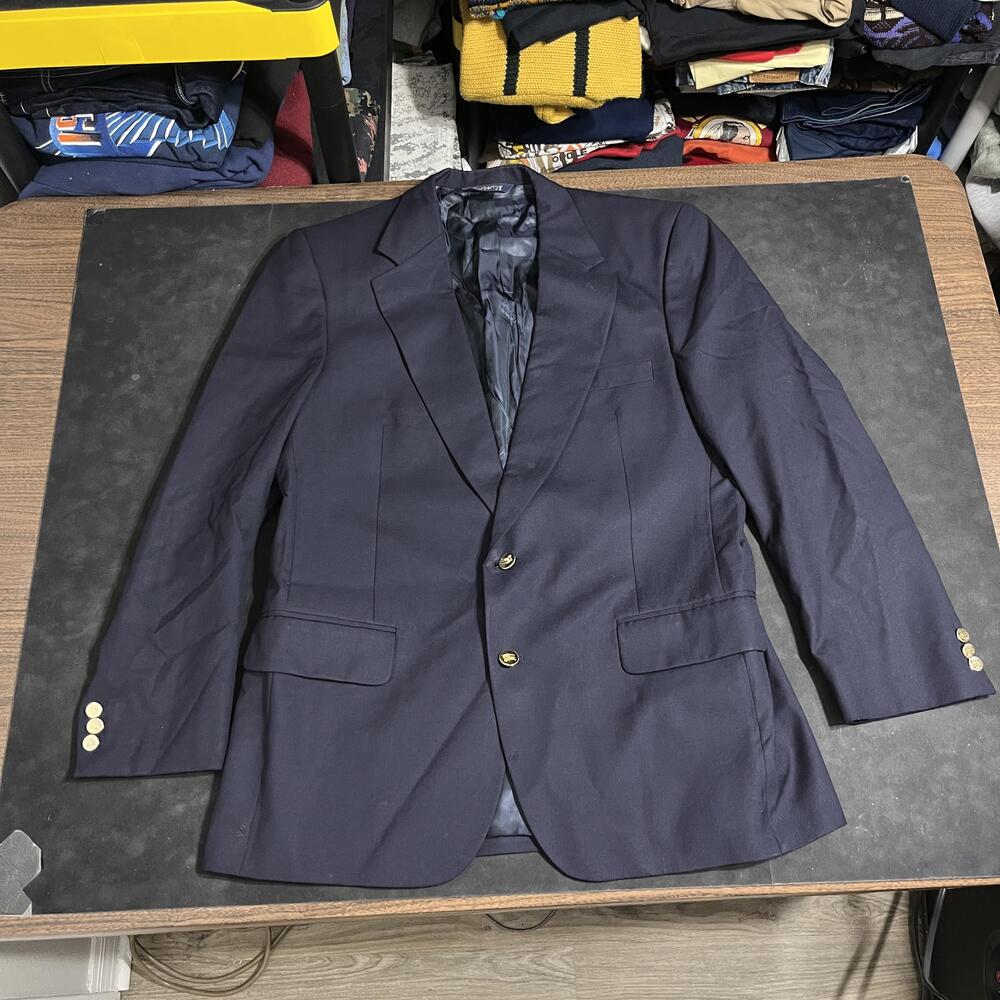 Vintage Burberrys Prosum Blazer Mens 42 Navy Wool Gold Button Sport Coat 90s